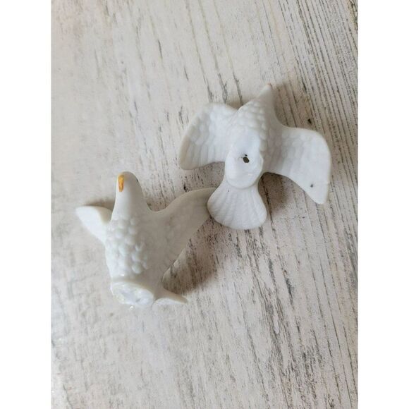 Mini ceramic bird AS IS pigeon set Village accessory Xmas - Picture 5 of 5